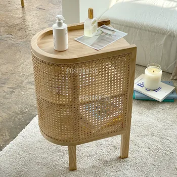 Прикроватный столик из ротанга в скандинавском стиле, маленький приставной столик в японском стиле, Шкаф для хранения мебели для спальни в семье, тумбочки
