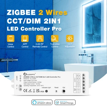 GLEDOPTO ZigBee 3.0 2 Провода CCT/DIM 2 в 1 Контроллер светодиодной ленты GL-C-003P Smart AppP Smart App Voice RF Пульт дистанционного управления DC12V-24V