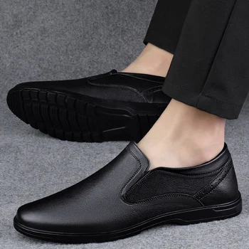 Мужская повседневная обувь без шнуровки, элитный бренд, итальянские мужские лоферы, модные мокасины из натуральной кожи, черная дышащая мужская обувь для вождения.