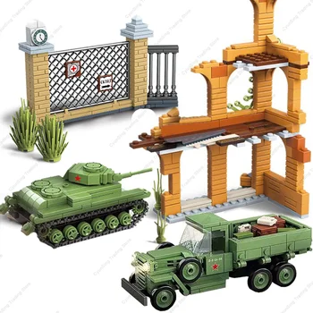 Военные грузовики времен Второй мировой войны ГАЗ-АА, боевая машина для уничтожения танков, наборы строительных блоков для солдат, куклы-модели грузовиков, кирпичные игрушки, подарки для детей