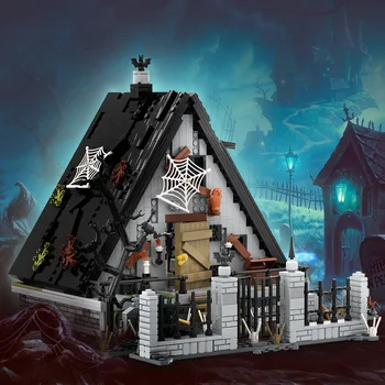Крыша MOC A-образной формы на Хэллоуин, креативная сцена с домом-призраком, строительные блоки, надгробные кирпичи, игрушки, подарки для детей, совместимые с LEGO