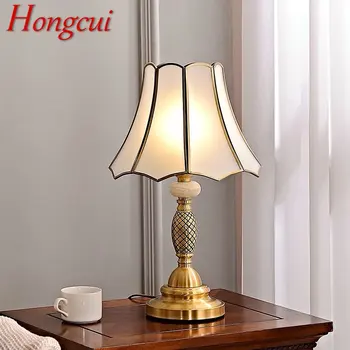 Современная латунная настольная лампа Hongcui, светодиодная Европейская Ретро роскошь, креативные настольные лампы из медного стекла для дома, гостиной, спальни