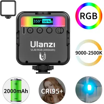 Ulanzi VL49 RGB Полноцветный светодиодный видеосигнал 2500 K-9000 K 800LUX Магнитный Мини-заполняющий светильник с 3 портами холодного башмака 2000 мАч Type-c