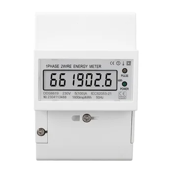 Светодиодный индикатор счетчика электроэнергии 1 Фаза 2 провода ABS Медь 5A 100A Быстрый отклик AC 230 В Монитор потребления электроэнергии для офиса