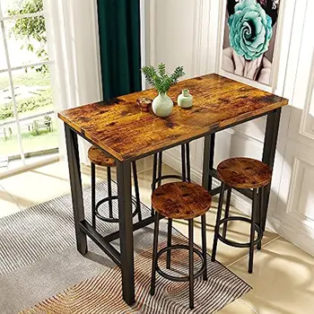 Обеденный стол на 4 персоны Барный стол с табуретками промышленной высоты стол для паба с 4 стульями Кухонный стол для завтрака