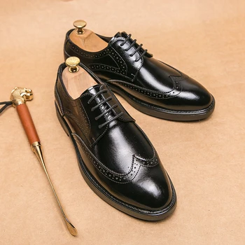 Мужские оксфордские туфли ручной работы, черные кожаные туфли с перфорацией типа 