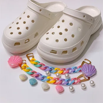 Прекрасная обувь с отверстиями в виде жемчужной раковины, Брелоки для обуви, Аксессуары для пряжки для обуви Croc, Красочная Съемная Цепочка, Цветочные Украшения для обуви DIY
