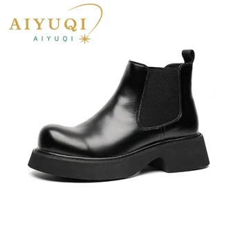 AIYUQI/ Мужские ботильоны в британском стиле; Новинка осени 2023 года; мужская повседневная обувь с большой головкой; мужские ботинки Челси на толстой подошве средней длины;