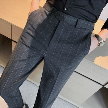 Классические мужские брюки в полоску, официальный Деловой Офисный костюм, высококачественная уличная одежда, повседневные брюки-карандаш, костюм
