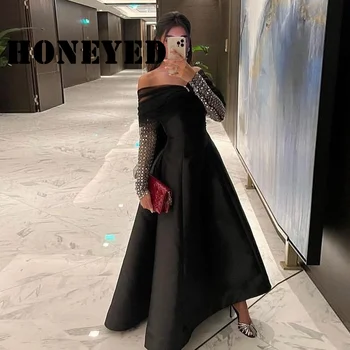 Роскошные вечерние платья Honeyed BlackSage Green Crystal в Дубае для женщин, свадебная вечеринка, Золотое Черное платье для выпускного вечера с длинным рукавом 2023 г.