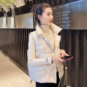 2022 новый зимний пуховый жилет женский с коротким воротником стойкой Корейская версия свободная одежда белый пуховый жилет жилет жилет клип