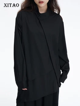 XITAO Асимметричная Женская повседневная рубашка Модная Осенняя Новинка, Индивидуальность, Свободный однобортный топ с длинным рукавом DMJ2203