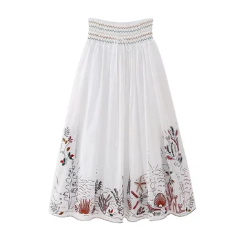 Летние макси-юбки трапециевидной формы с вышивкой в виде винтажных цветов
