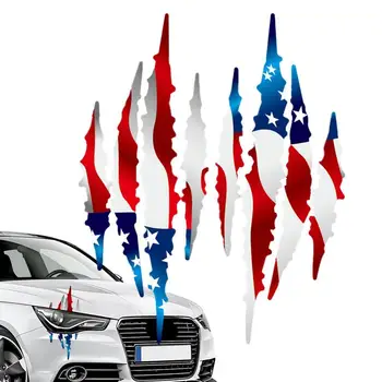 Автомобильная наклейка с когтями, Светоотражающие царапины от когтей, наклейка с флагом США, универсальная наклейка с американским флагом, наклейка для украшения бампера автомобиля