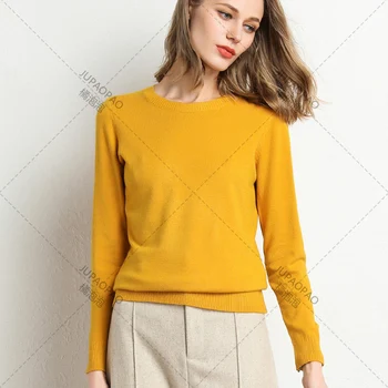 2023 Новая многоцветная женская осенне-зимняя одежда, однотонный теплый свитер с круглым вырезом, вязаный пуловер с длинным рукавом, женский топ