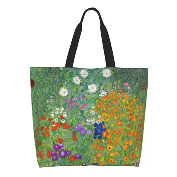 Густав Климт Цветочный сад Сумки для покупок в продуктовых магазинах, женские сумки для покупок на холсте с кавайной росписью, сумки через плечо, сумки большой емкости