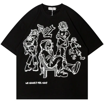 Японская футболка Harajuku, мужская уличная одежда, забавная футболка с изображением аниме, Летняя хлопковая футболка, топы оверсайз, футболки в стиле хип-хоп