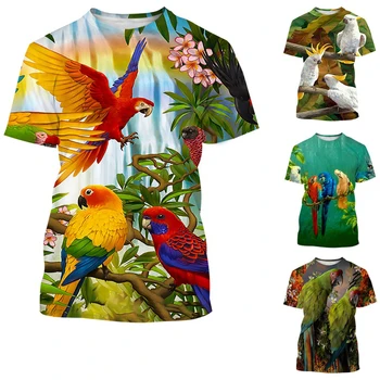 Новая модная футболка с 3D-принтом Parrot для мужчин и женщин, Летняя повседневная рубашка с коротким рукавом и круглым вырезом, топ
