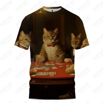 Мужская летняя футболка Cat, настольная игра, Футболка с 3D-печатью, Модная и забавная футболка, Свободный Повседневный Топ с короткими рукавами Плюс Размер