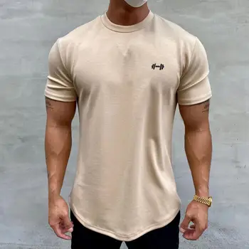 Летняя модная мужская футболка, мужские футболки для занятий спортом в тренажерном зале, свободные топы для бодибилдинга с коротким рукавом, мужская одежда