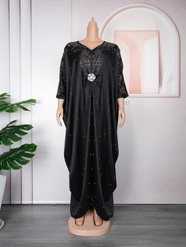 Черно-белые платья из полиэстера в африканском стиле для женщин, осенние Африканские платья с V-образным вырезом и рукавом 3/4, большие размеры, Длинные халаты, африканская одежда в стиле Дашики