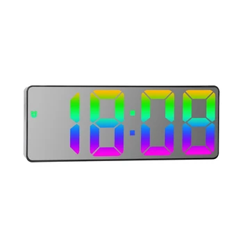 Цифровой будильник с красочным светодиодным дисплеем, современные настольные часы, светодиодные часы для дома (модель Black Shell-Mirror C)