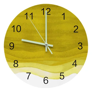 Градиентно-желтая акварель Большие круглые Светящиеся Иглы Часы Настенный декор комнаты Подвесные Украшения Бесшумные Настенные часы