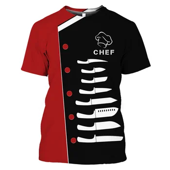 Мужская футболка, костюм шеф-повара, футболка с принтом повара, Летняя быстросохнущая забавная униформа, негабаритный графический топ с коротким рукавом и круглым вырезом для мужской одежды