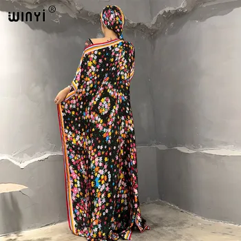 WINYI летнее африканское платье с принтом в стиле бохо, Дубайский мусульманский Кафтан-дашики, праздничный Дизайн С поясом, вечернее платье, вечерние абайи для женщин