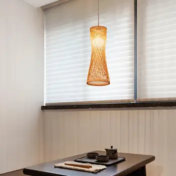 Бамбуковый тканый абажур, Декоративная крышка светильника, Потолочный подвесной светильник, абажур для чайного домика, столовой, офиса, домашней кухни