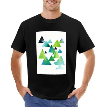Акварельные абстрактные горы - Красочные зеленые и синие треугольники, футболки, мужская винтажная одежда, мужские графические футболки
