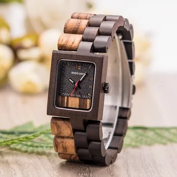 Женские кварцевые часы из дерева, деревянный корпус, ремешок Orologio с квадратным циферблатом, винтажные часы, женские наручные часы Reloj из черного сандалового дерева