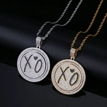 Кулон Fashion Love XO Rap с тонированным цирконием, вращающийся двойной диск, ожерелье
