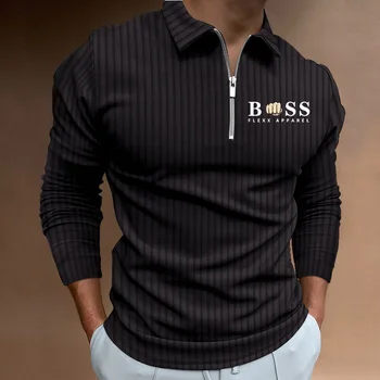 2023, Хит продаж, Мужская Повседневная полосатая рубашка Поло с длинным рукавом, Осенняя футболка с отворотом на молнии, топ для гольфа, мужская уличная одежда S-5XL
