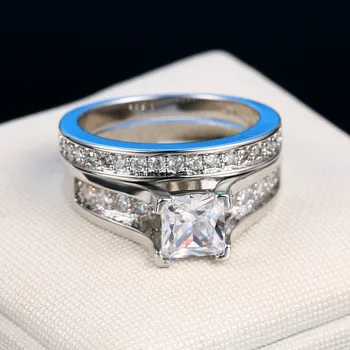 Кольца с кубическим цирконием серебристого цвета 0,5 карата, Модный набор свадебных и помолвочных колец для женщин ZYR570