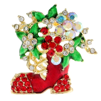Брошь для Рождественских ботинок красного и зеленого цвета со стразами CINDY XIANG Festival Jewelry