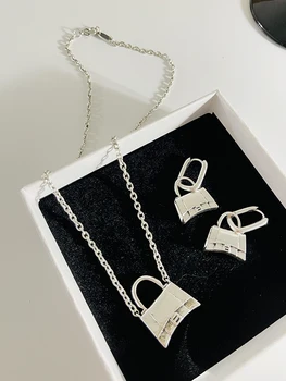 Винтажная сумка с буквой B, ожерелье, женская цепочка для ключиц, набор сережек