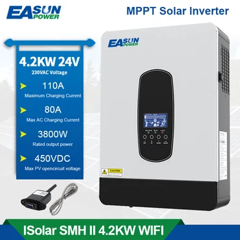 Солнечный инвертор EASUN 4.2K MPPT 24V 220V Чистая синусоидальная волна от сети Гибридный инвертор 110A Контроллер солнечного зарядного устройства 50 Гц / 60 Гц Инвертор