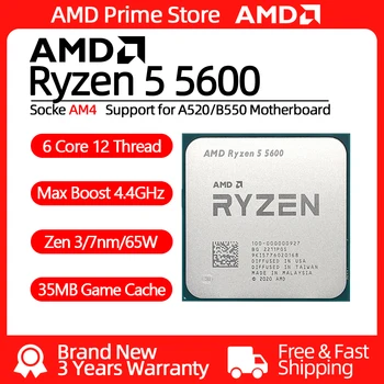Процессор AMD Ryzen 5 5600 6 Ядерный 12 потоковый 4,4 ГГц Zen3 7 нм 65 Вт с разъемом AM4 для настольных компьютеров PC Gamer Processador Ryzen 5600