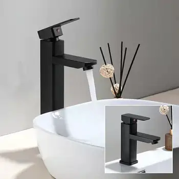 Черный смеситель для умывальника из нержавеющей стали с горячей и холодной водой в европейском стиле, квадратный смеситель для ванной комнаты с одним отверстием