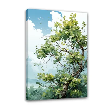 Forbeauty Сине-белые облака, Зеленые деревья, галерея, холст, картина, красочная ваза под старину для украшения дома