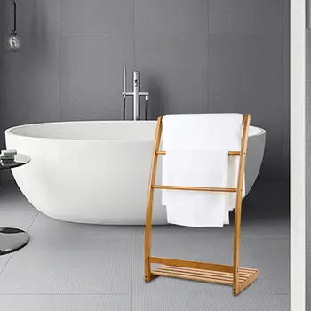 Бамбуковая подставка для сушки полотенец в ванной комнате в деревенском стиле Держатель для полотенец Отдельно стоящий с 3 полотенцесушителями для скатерти для лица халата полотенца для рук