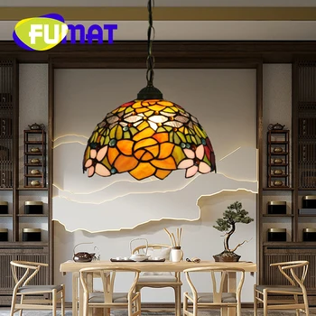 Люстра из цветного стекла FUMAT Tiffany, декор в европейском винтажном стиле, ресторан, кафе, подвесной светильник для спальни
