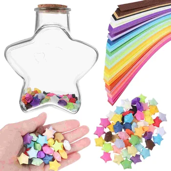 540 Листов Разноцветной бумажной банки в виде звезды Оригами, Девчачий декор, Радужные полоски, складная бутылка