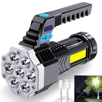 Мощный светодиодный фонарик, мощный USB-перезаряжаемый фонарик, портативная уличная лампа, встроенный аккумулятор, 7 светодиодных фонарей COB