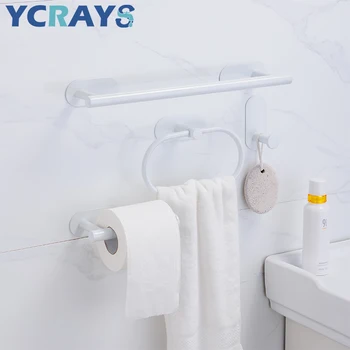 YCRAYS Без сверления Белые наборы аксессуаров для ванной комнаты Держатель рулона туалетной бумаги, вешалка для полотенец, перекладина, кольцо, крючок для халата, Фурнитура