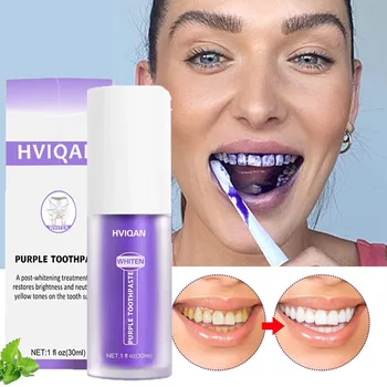 Фиолетовая зубная паста V34 Удаляет Зубной налет, пятна от дыма, запах, Освежение полости рта, Осветление, Отбеливание Зубов, Чистка полости рта.