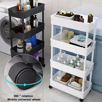 Универсальная 4-уровневая полка для хранения посуды на колесиках, компактная тележка с колесиками на 360 градусов для белья на кухне и в ванной