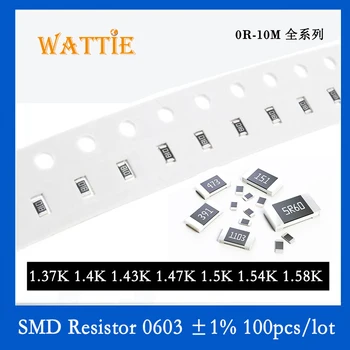 SMD резистор 0603 1% 1.37K 1.4K 1.43K 1.47K 1.5K 1.54K 1.58K 100 шт./лот микросхемные резисторы 1/10 Вт 1.6 мм * 0.8 мм