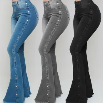 Новый модный стиль 2023 года с эластичной резинкой на талии, расклешенные джинсовые брюки ms mop